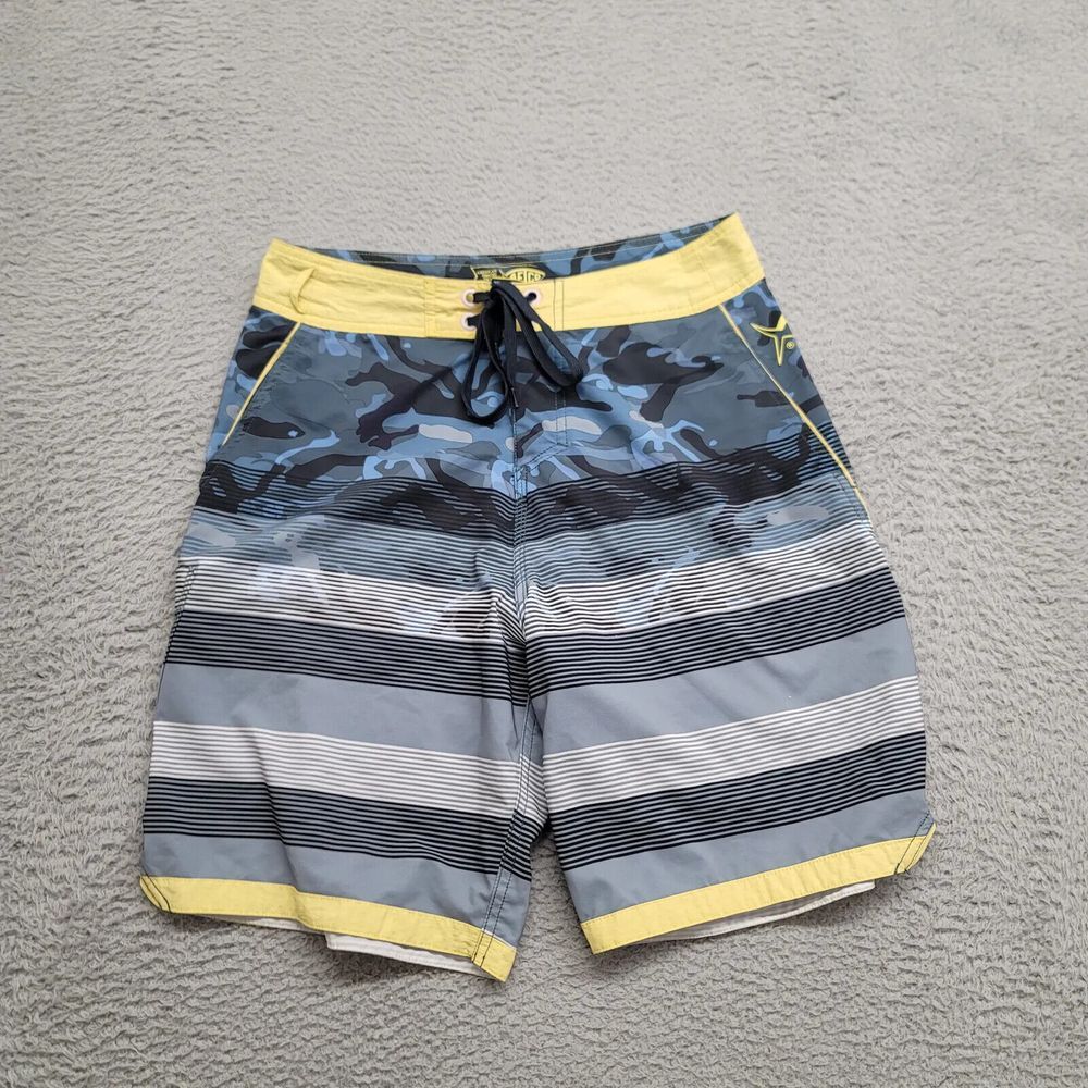AFTCO Shorts Mens 30 Blue Camo Board Drawstring‎ Outdoors Casual Fishing Logo